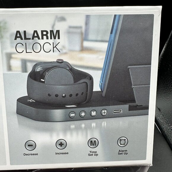 Wireless Charging Station W/ Alarm Clock 3-in-1 Qi Apple Watch AirPods iPhone - Picture 4 of 8